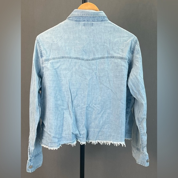 Denim Shirt. Button Down. Rhinestone Sleeves. Collar - Picture 2 of 5